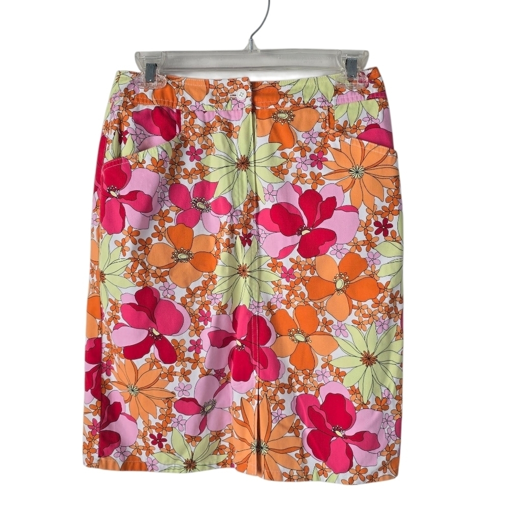 Talbots Colorful Vibrant Floral Print Pencil Skirt Size 6 Casual Brunch Pockets